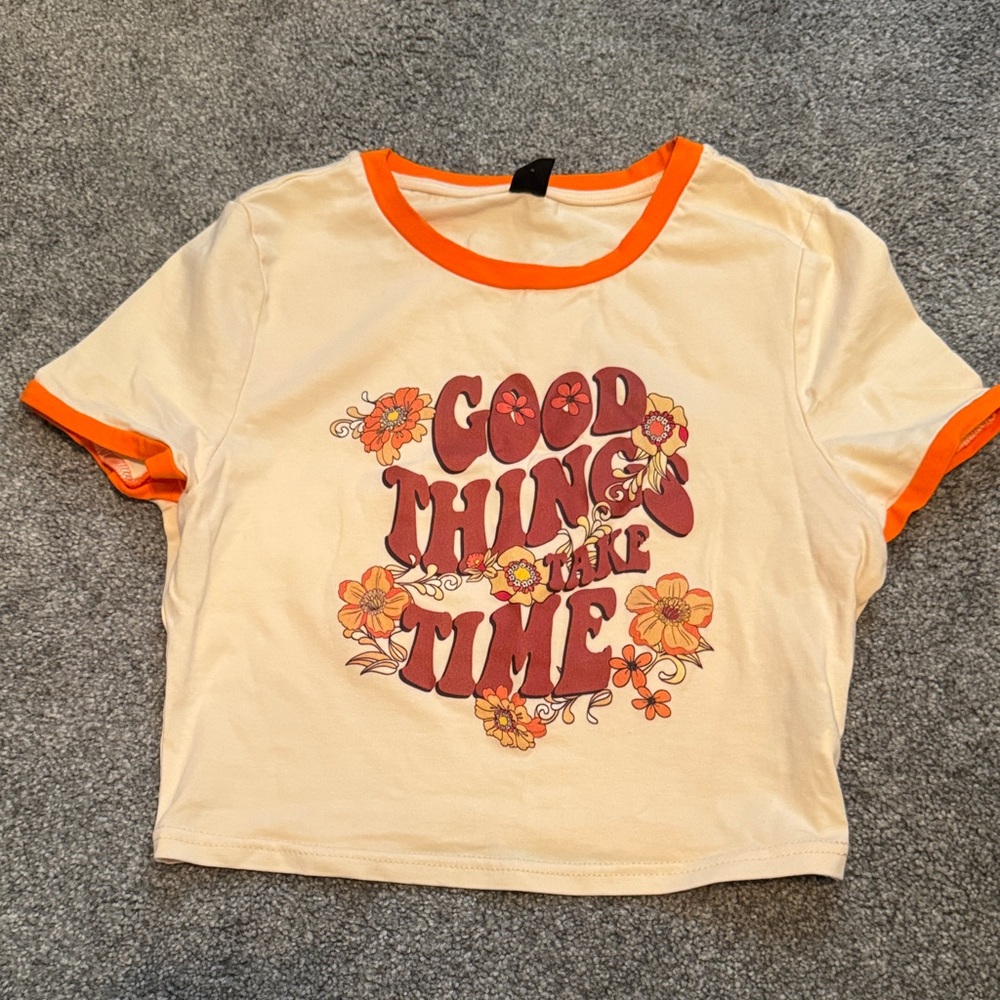 SHEIN Cream Tee with Orange Trim